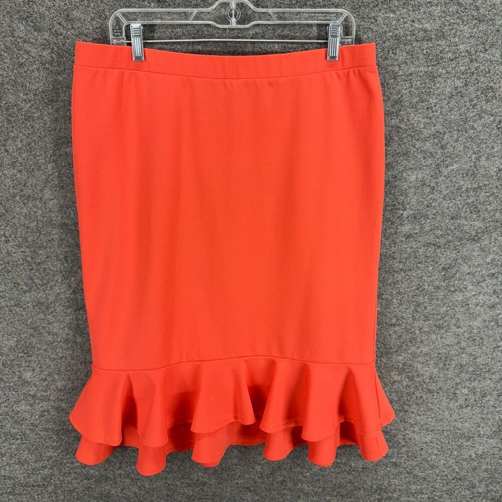 Cato Skirt Women L Large Red A-Line Midi Mid Rise Ruffle Pull On Casual Solid